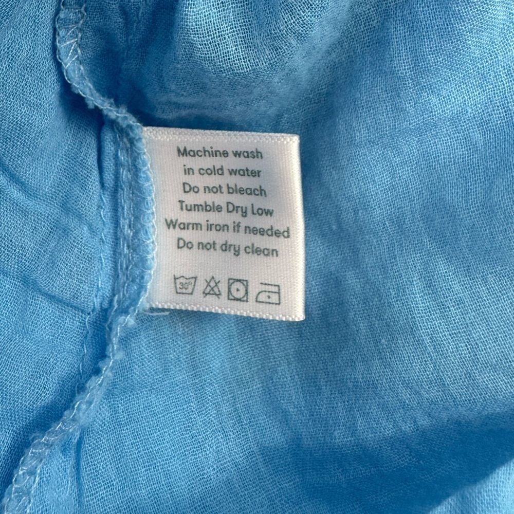 Roller Rabbit Blue Ruffle Wrap Dress Women’s Sz Large Short Sleeve Mini Pockets - Picture 13 of 14